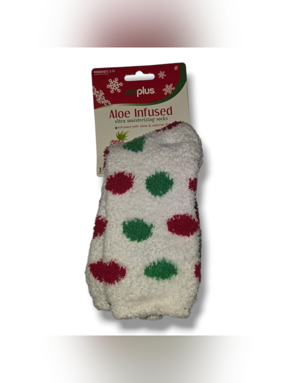Cozy Polka Dot Socks - White with Red & Green